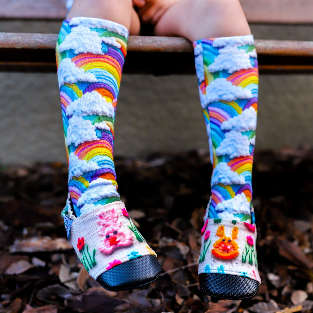 3D Rainbows and Clouds Socks (Faux/Fake Embroidery) - Dapper Xpressions