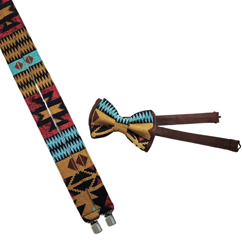 Aztec Inspired Geometric Patterned Suspenders - Dapper Xpressions