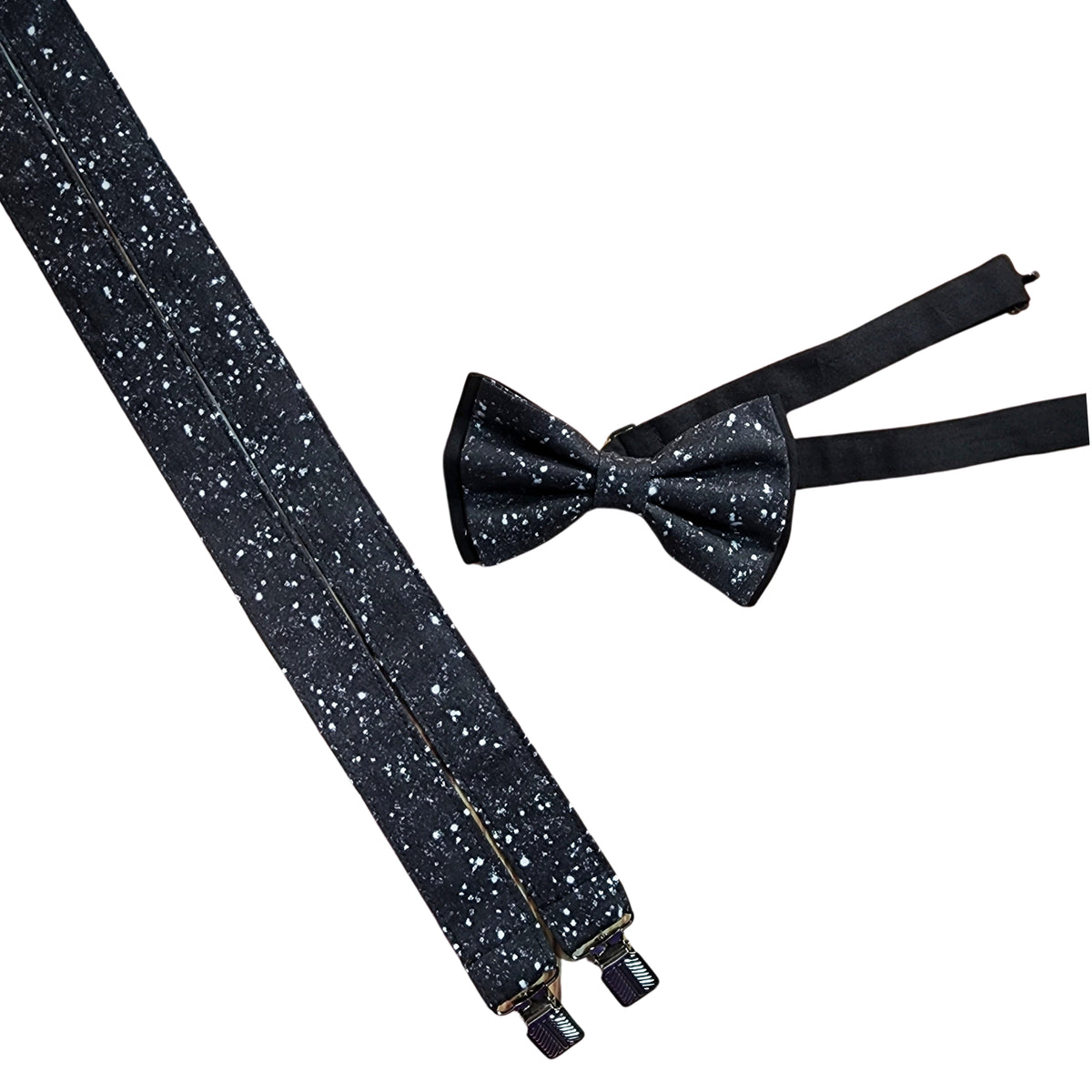 Faux (Fake) Glitter Black Suspenders Dapper Xpressions