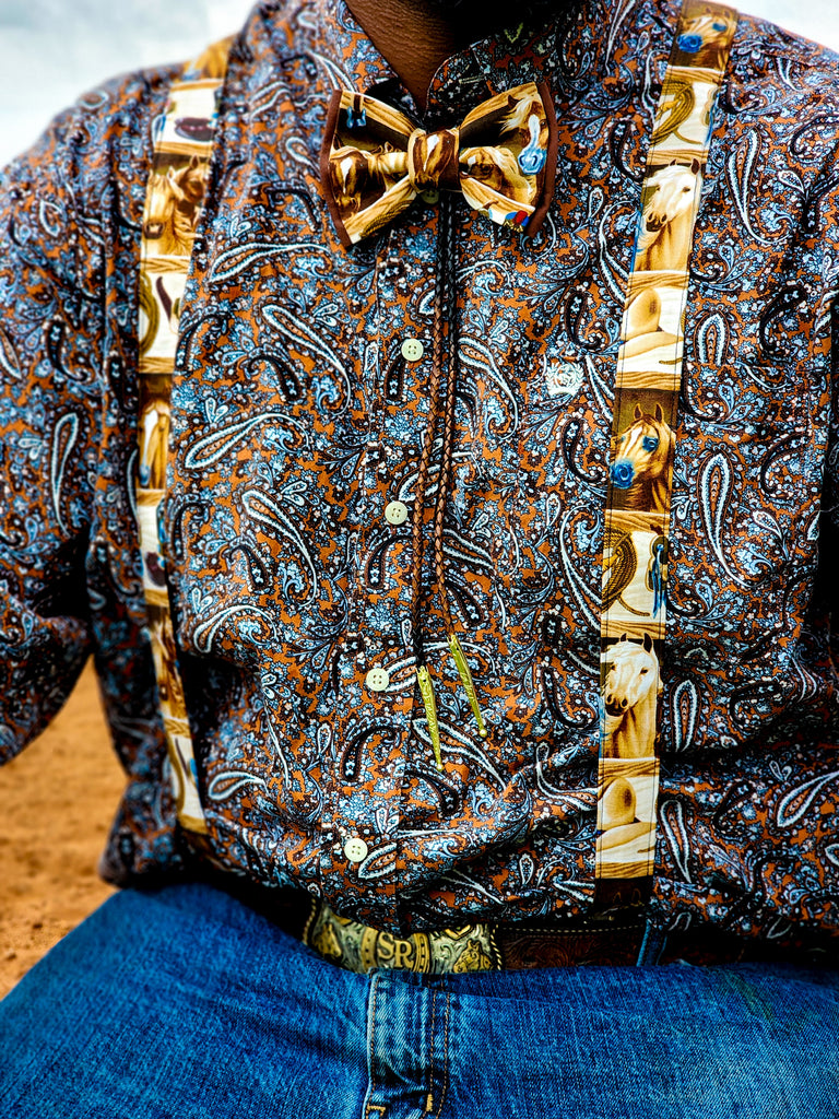 Cowboy Horses Bolo Bow Tie & Suspenders - Dapper Xpressions