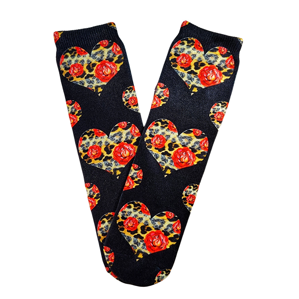 Leopard & Rose Hearts Socks - Dapper Xpressions