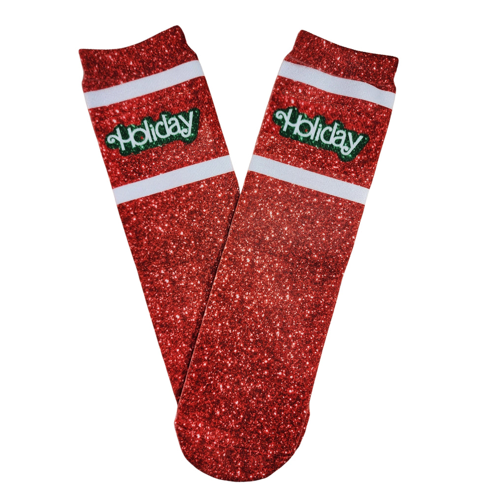 Personalized Holiday Doll Faux (Fake) Glitter Socks - Dapper Xpressions