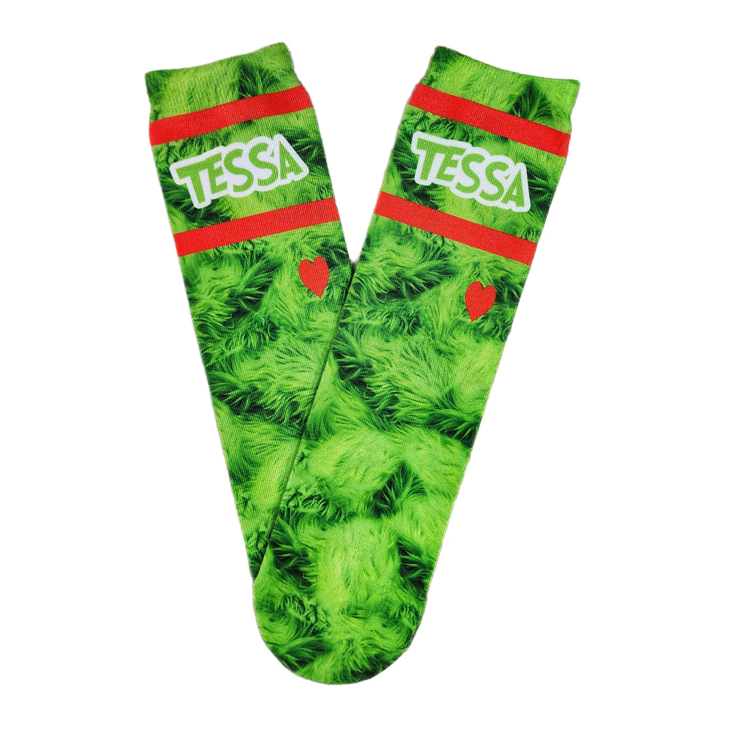 Personalized Grinch Font Socks - Add name to notes section at checkout! - Dapper Xpressions