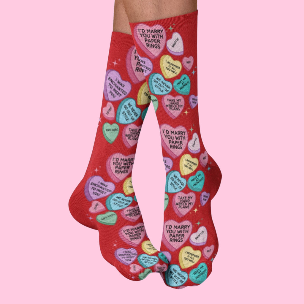 Swiftie Conversation Candy Hearts Socks - Dapper Xpressions