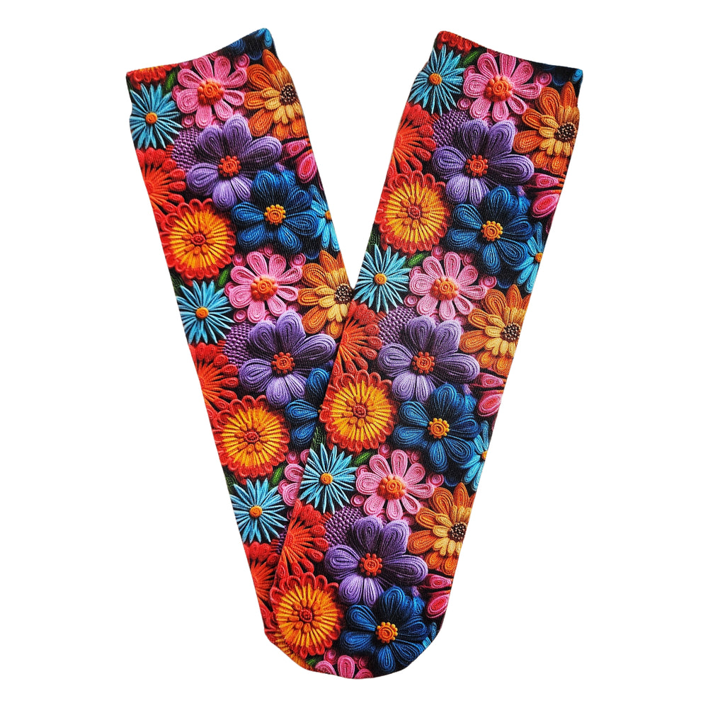 3D Floral Socks (Faux/Fake Embroidery) - Dapper Xpressions