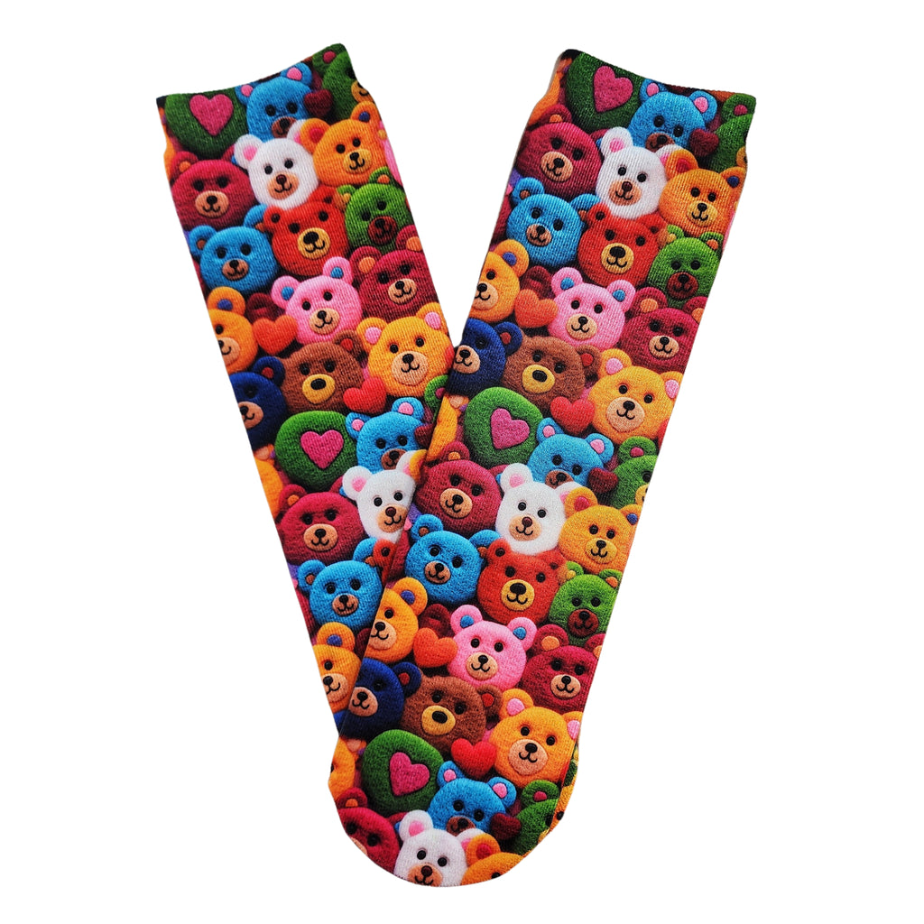 Rainbow Felt Bears Socks (Faux/Fake Felt) - Dapper Xpressions