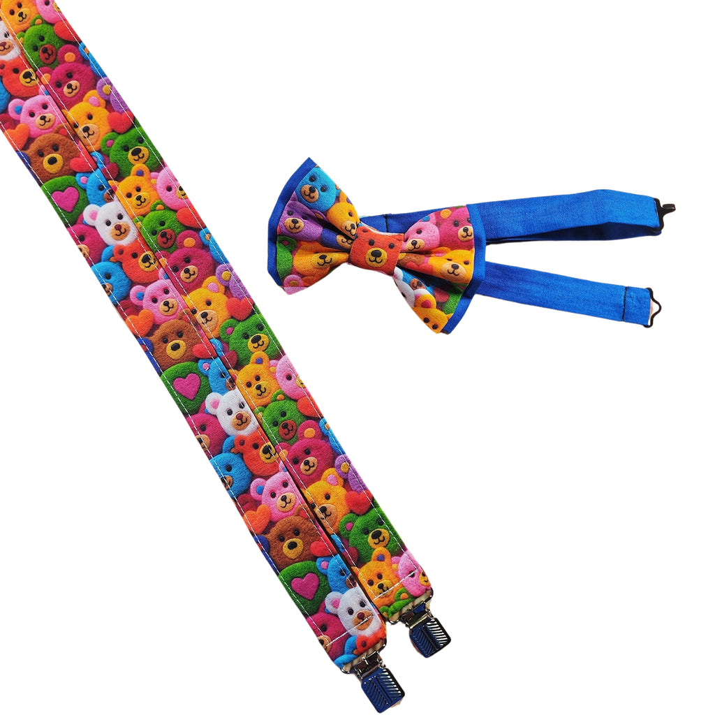 Rainbow Felt Bears Suspenders (Faux/Fake Felt) - Dapper Xpressions