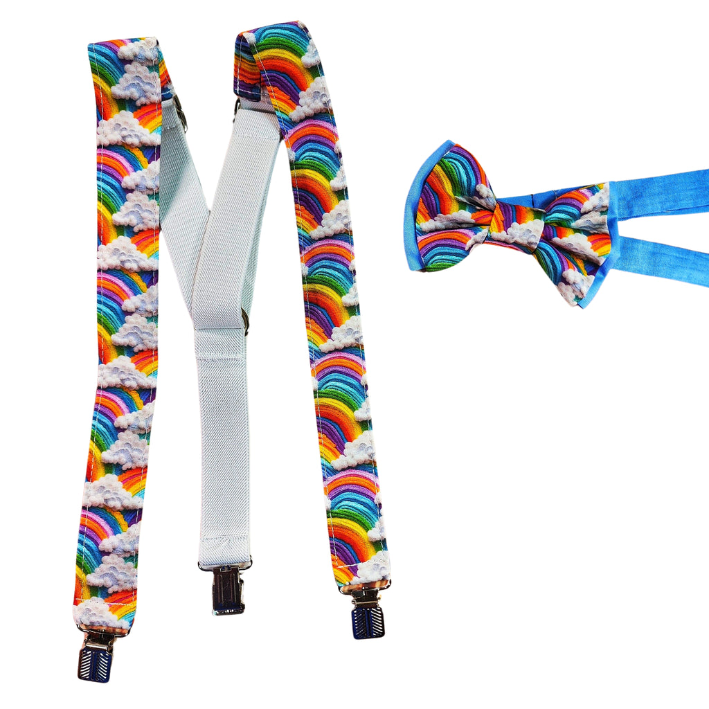 3D Rainbows and Clouds Suspenders (Faux/Fake Embroidery) - Dapper Xpressions