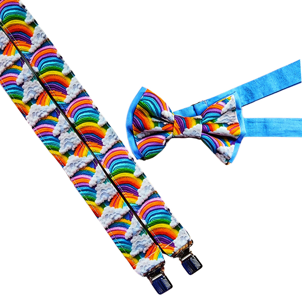 3D Rainbows and Clouds Suspenders (Faux/Fake Embroidery) - Dapper Xpressions