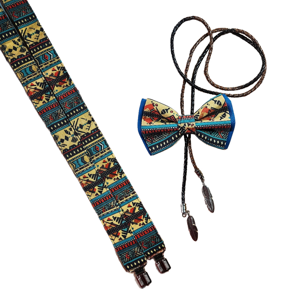 Native Inspired Bolo Bow Tie & Suspenders, Design #2 - Dapper Xpressions