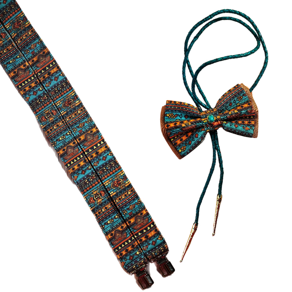 Native Inspired Bolo Bow Tie & Suspenders, Design #1 - Dapper Xpressions