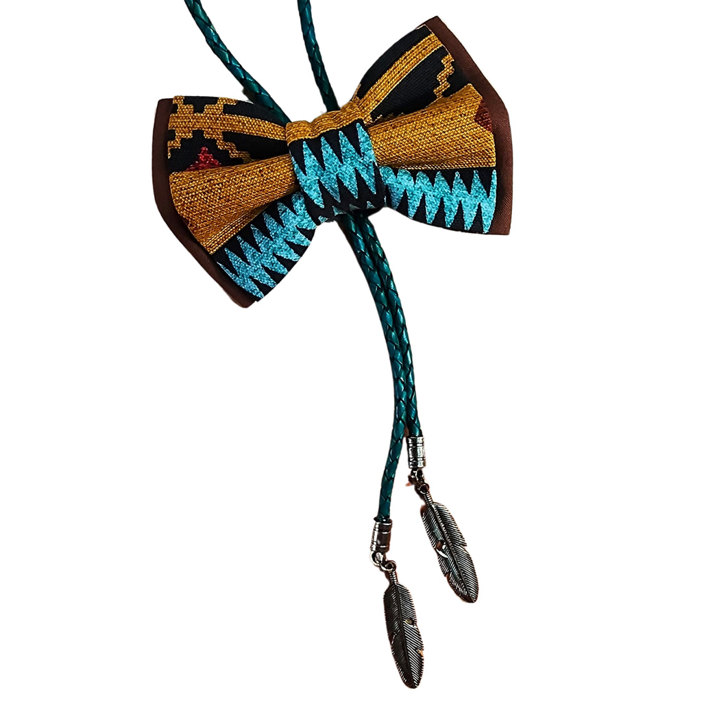 Aztec Inspired Geometric Patterned Bolo Bow Tie & Suspenders - Dapper Xpressions