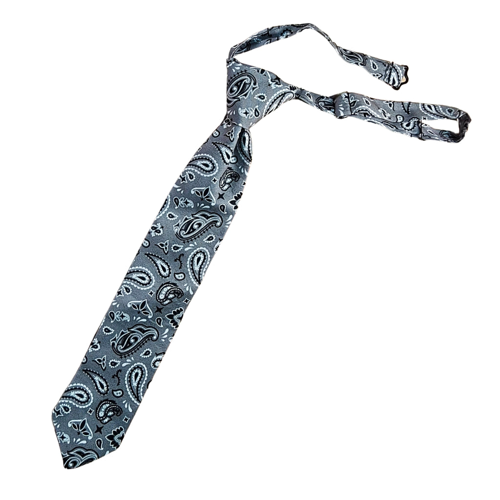 Gray Paisley Adjustable Necktie - Dapper Xpressions