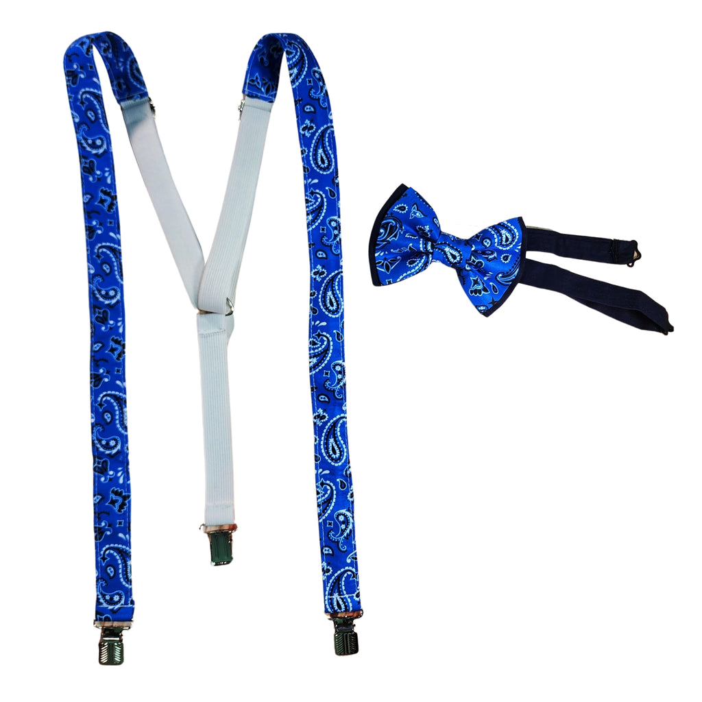 Royal Blue Paisley Skinny Suspenders & Bows - Dapper Xpressions