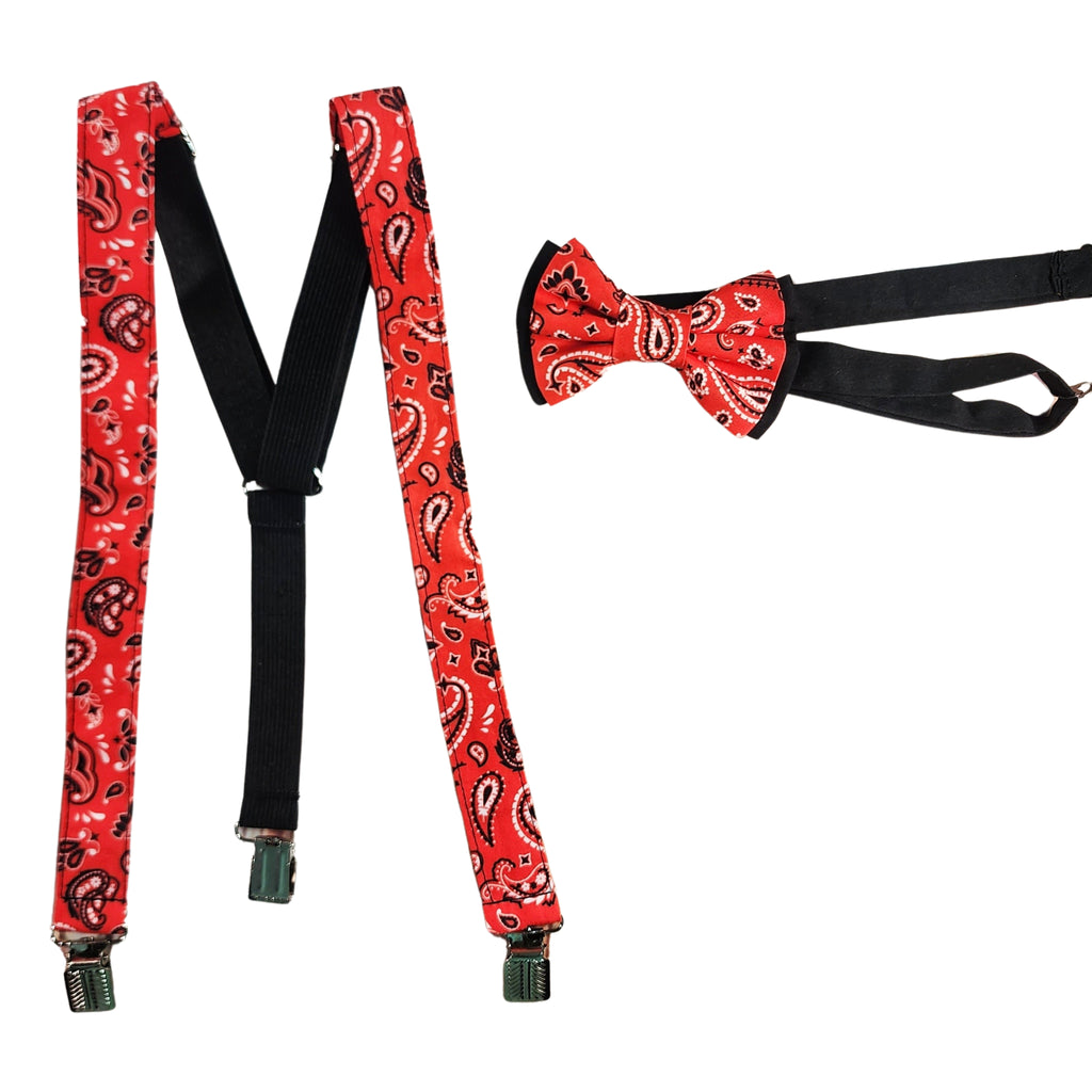 Red Paisley Skinny Suspenders & Bows - Dapper Xpressions