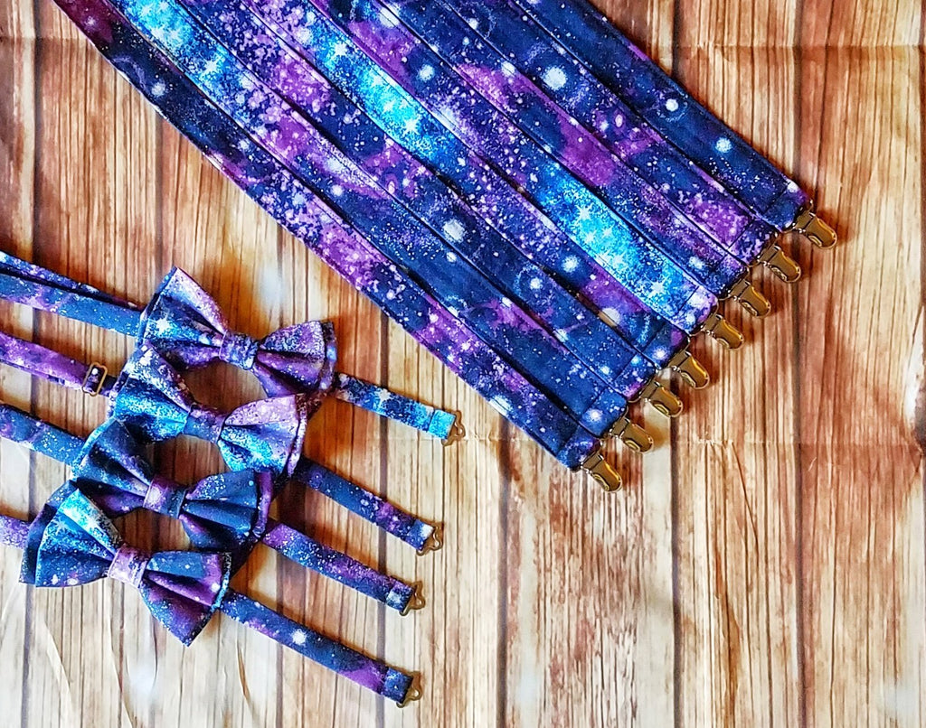 Glitter Galaxy Suspenders And Bow Tie (or Hair Bow) - Dapper Xpressions