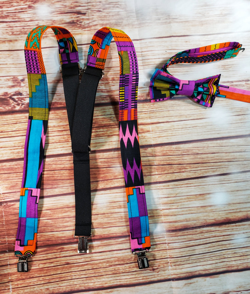 Bright Multicolored Kente Suspenders - Dapper Xpressions