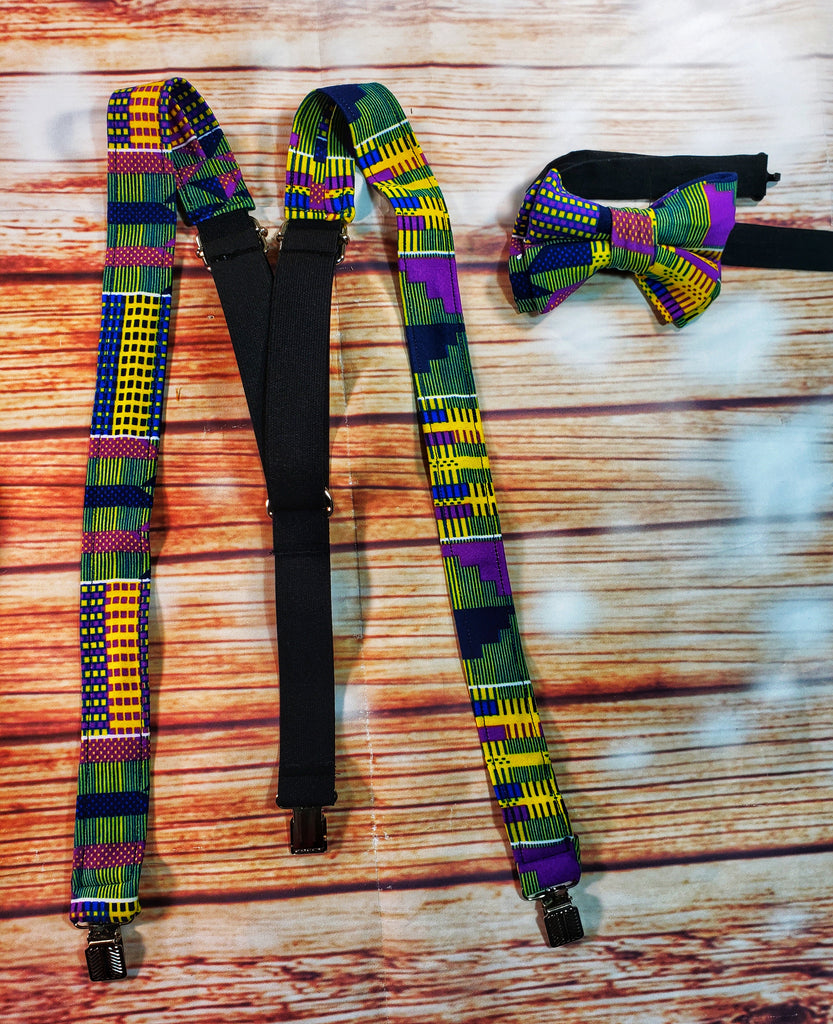 Purple and Yellow Kente Suspenders - Dapper Xpressions