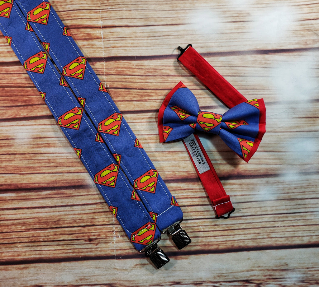 Superman Suspenders and Bow Tie (or Hair Bow) - Dapper Xpressions