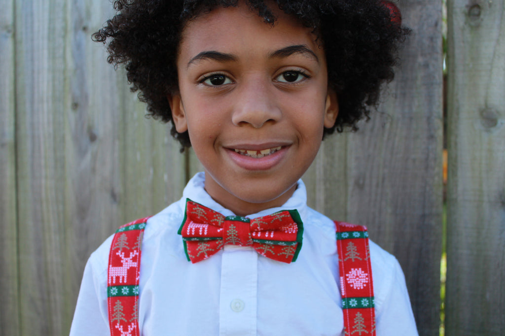 Red Christmas Sweater Suspenders - Dapper Xpressions