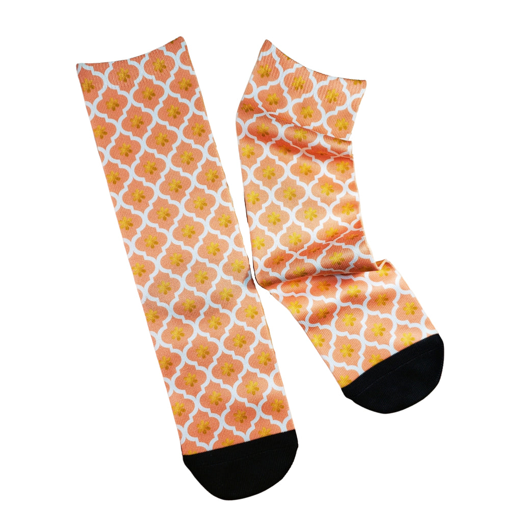 Coral & Gold Quatrefoil Dress Socks - Dapper Xpressions