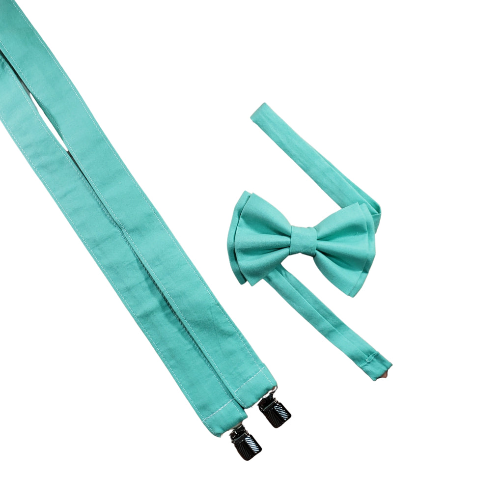 Mint Solid Suspenders With Optional Bow Tie (or Hairbow) - Dapper Xpressions