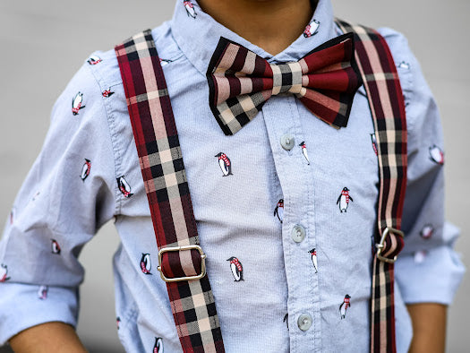 Maroon Designer Plaid Suspenders - Dapper Xpressions