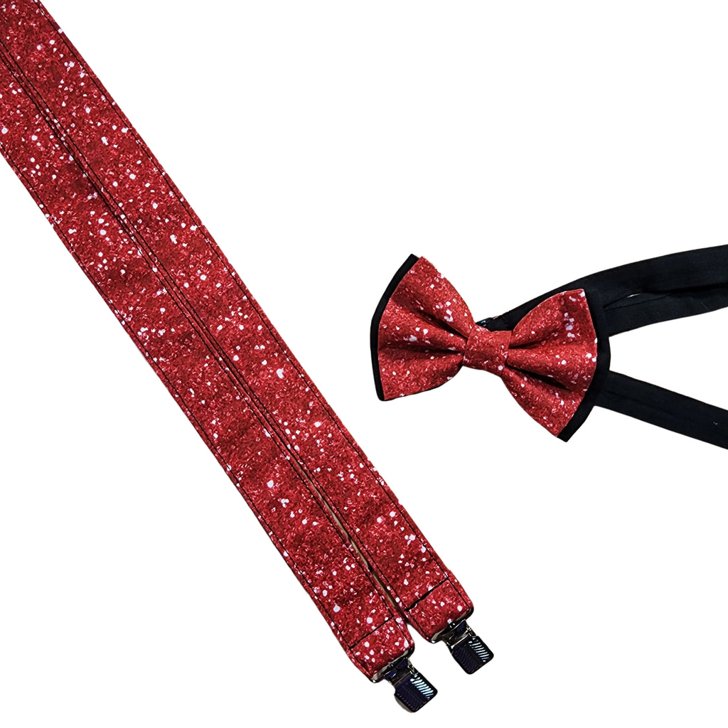 Faux (Fake) Glitter Red Suspenders - Dapper Xpressions