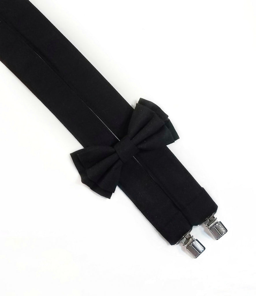 Black Suspenders With Optional Bow Tie (or Hairbow) - Dapper Xpressions