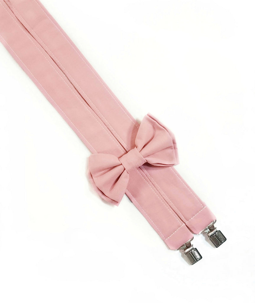 Pink Suspenders With Optional Bow Tie (or Hairbow) - Dapper Xpressions
