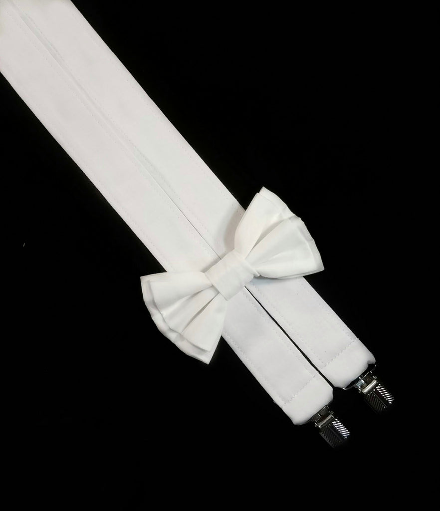 White Suspenders With Optional Bow Tie (or Hairbow) - Dapper Xpressions