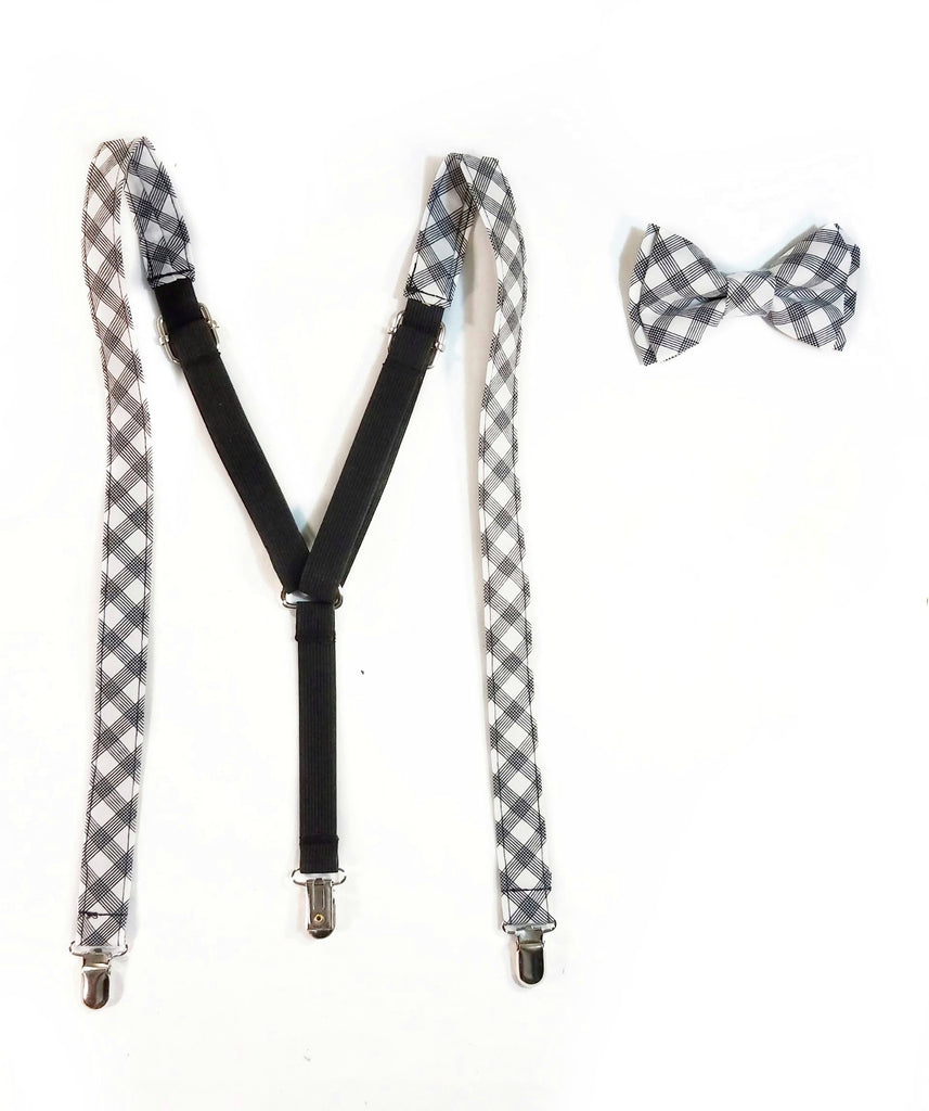 Black and White Plaid Skinny Suspenders - Dapper Xpressions