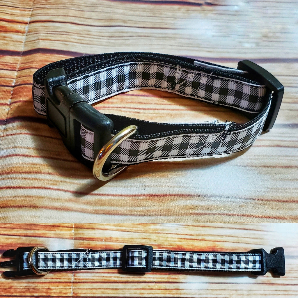 White/Black Buffalo Plaid 3/4 Inch Wide Dog Collar - Dapper Xpressions