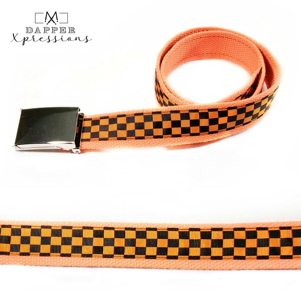 Neon Orange Checkered Belt - Dapper Xpressions