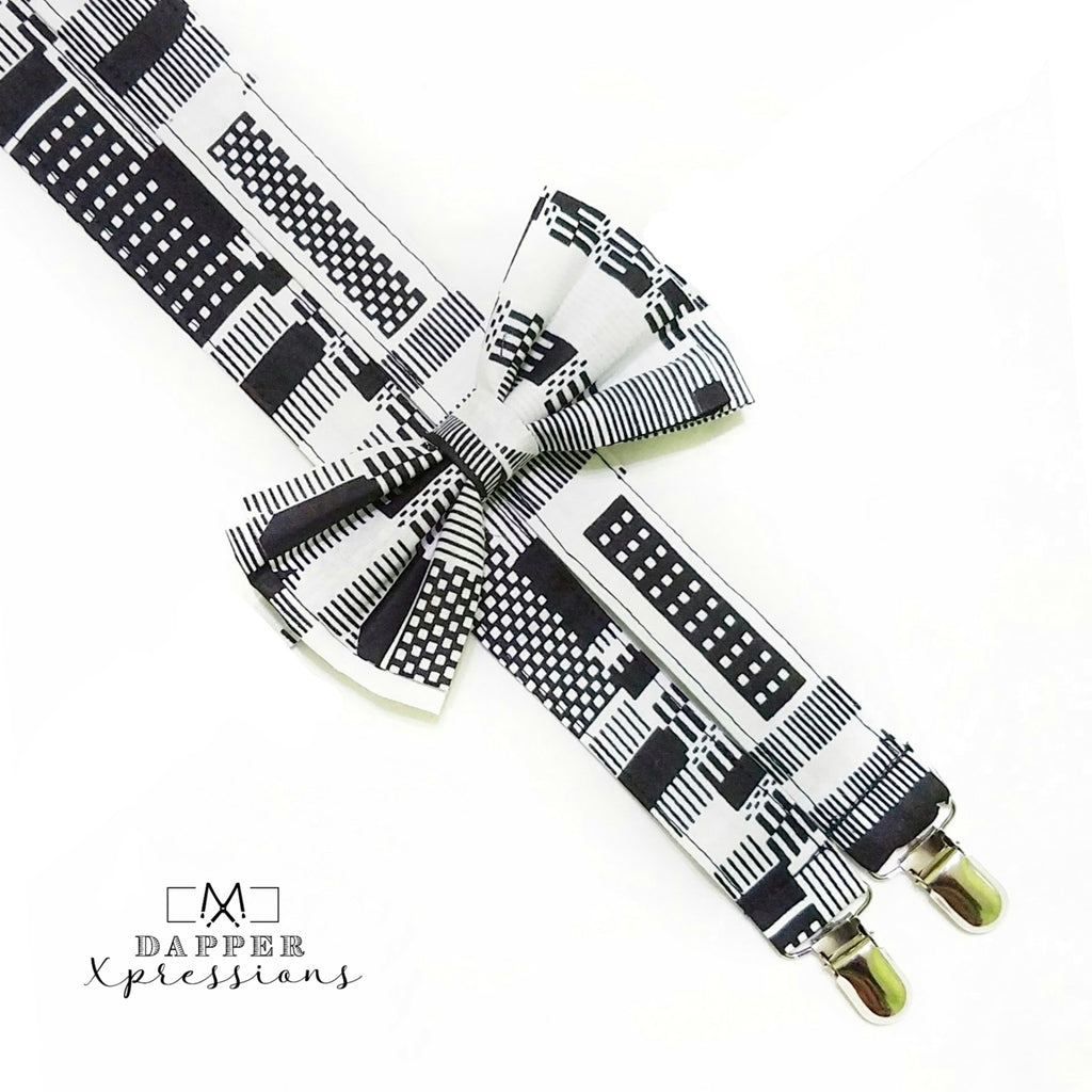 Monochrome Kente Suspenders - Dapper Xpressions